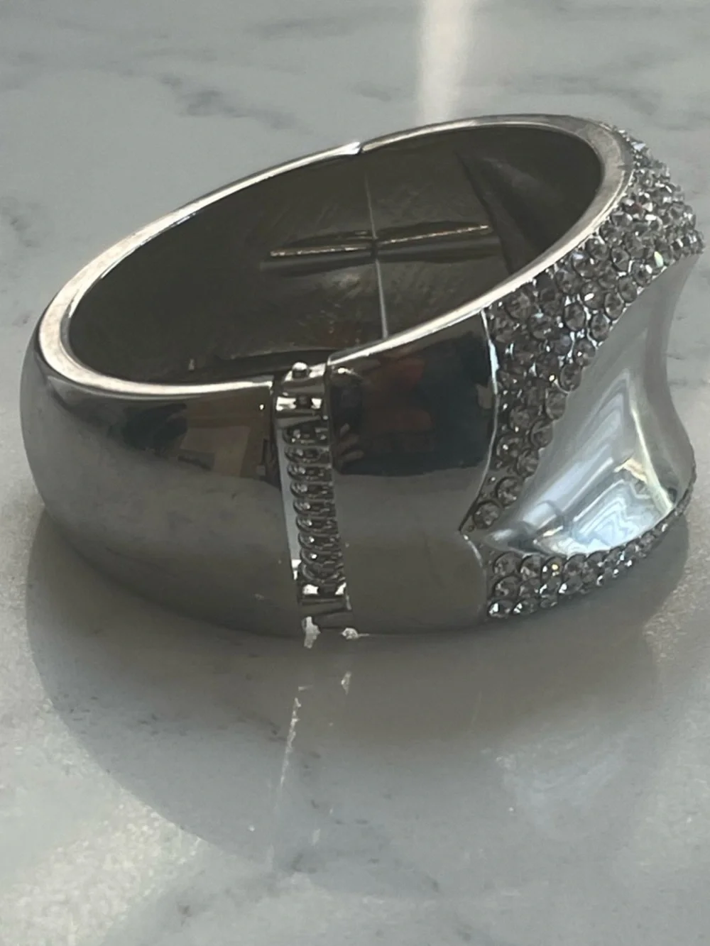 Crystal-Embellished Silver Statement Cuff Bracelet